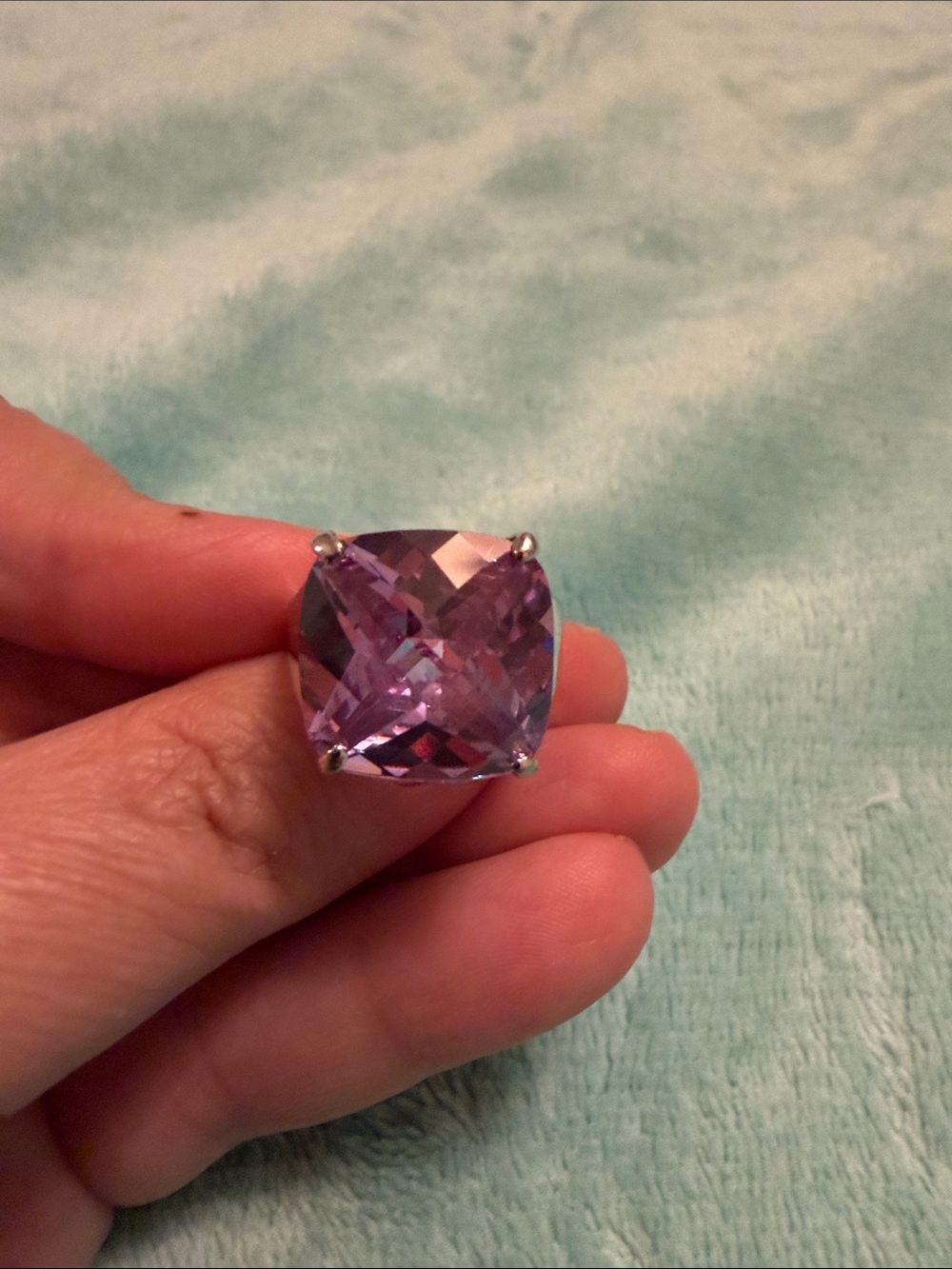 Cushion-Cut Lavender Statement Ring in Silver-Tone Setting